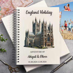 Personalised England, London Holiday Memory Scrapbook Journal Photo Albums Adventures Photo Album ukgiftstoreonline Canterbury Cathedral A4 Portrait