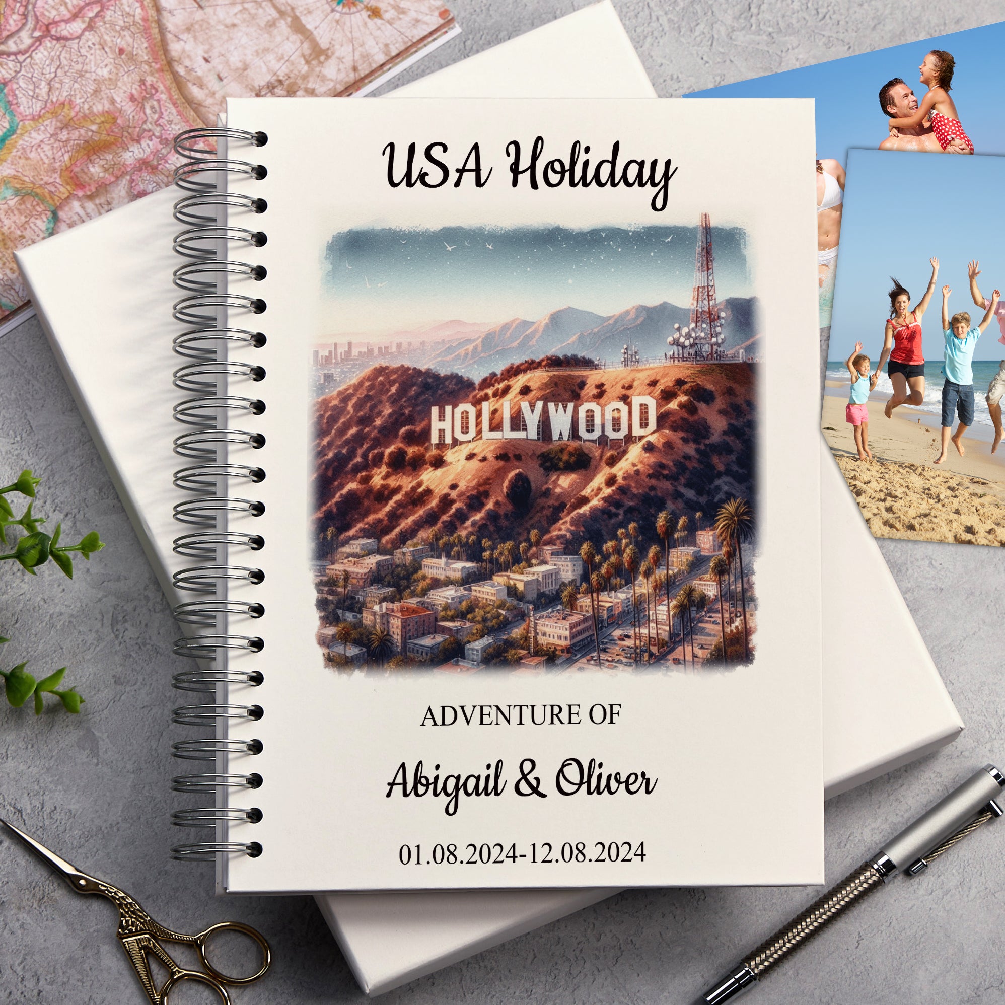 Personalised USA Holiday Memory Scrapbook Journal Photo Albums Adventures Photo Album ukgiftstoreonline Hollywood Sign A4 Portrait