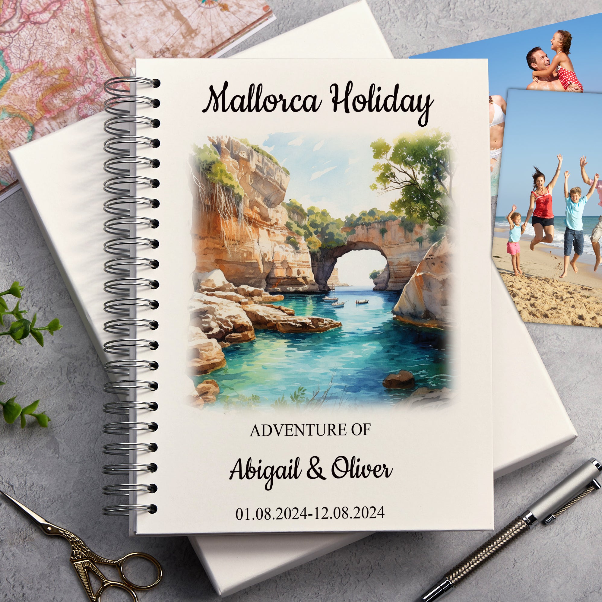Personalised Majorca/Mallorca Holiday Memory Scrapbook Journal Photo Albums Adventures Photo Album ukgiftstoreonline Sea Arch A4 Portrait