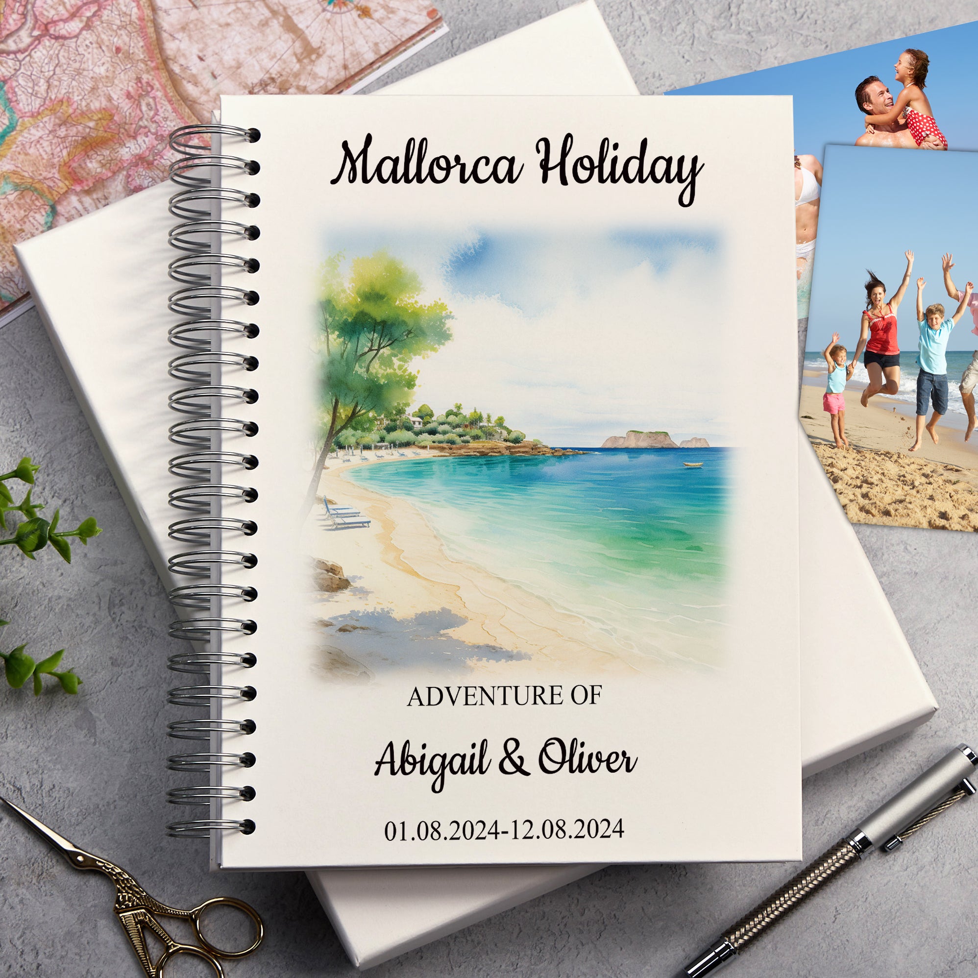Personalised Majorca/Mallorca Holiday Memory Scrapbook Journal Photo Albums Adventures Photo Album ukgiftstoreonline Sea Side A4 Portrait