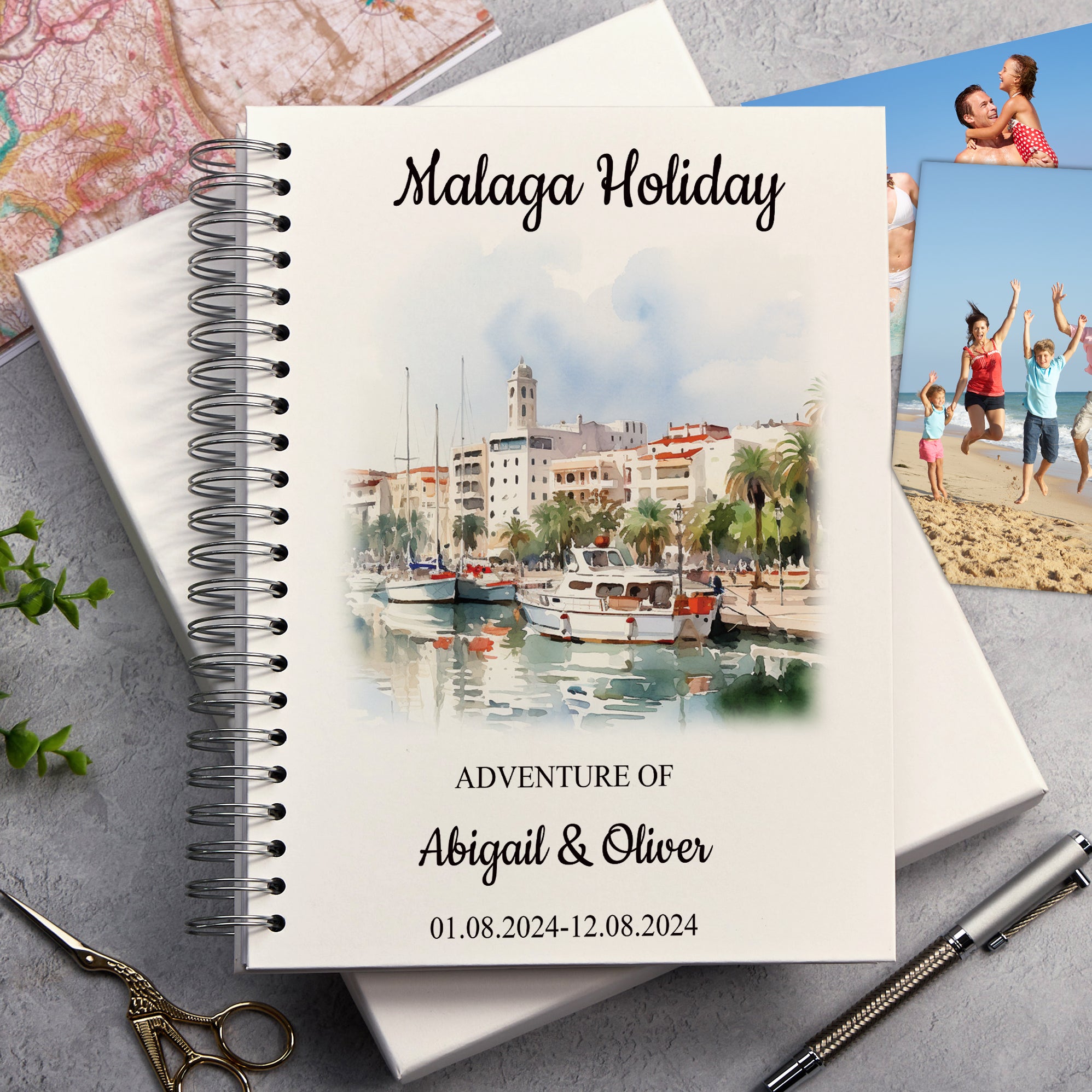 Personalised Malaga Holiday Memory Scrapbook Journal Photo Albums Adventures Photo Album ukgiftstoreonline Port A4 Portrait