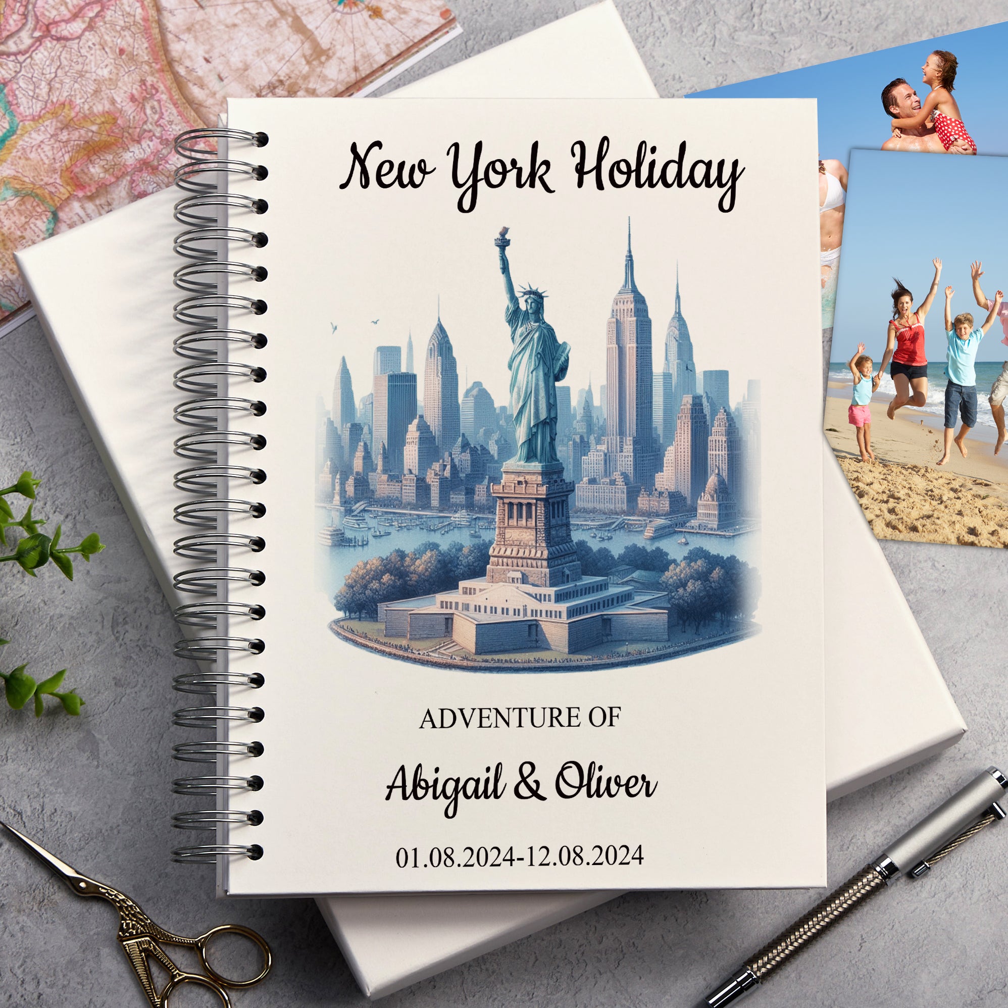 Personalised New York Holiday Memory Scrapbook Journal Photo Albums Adventures Photo Album ukgiftstoreonline Statue of Liberty A4 Portrait