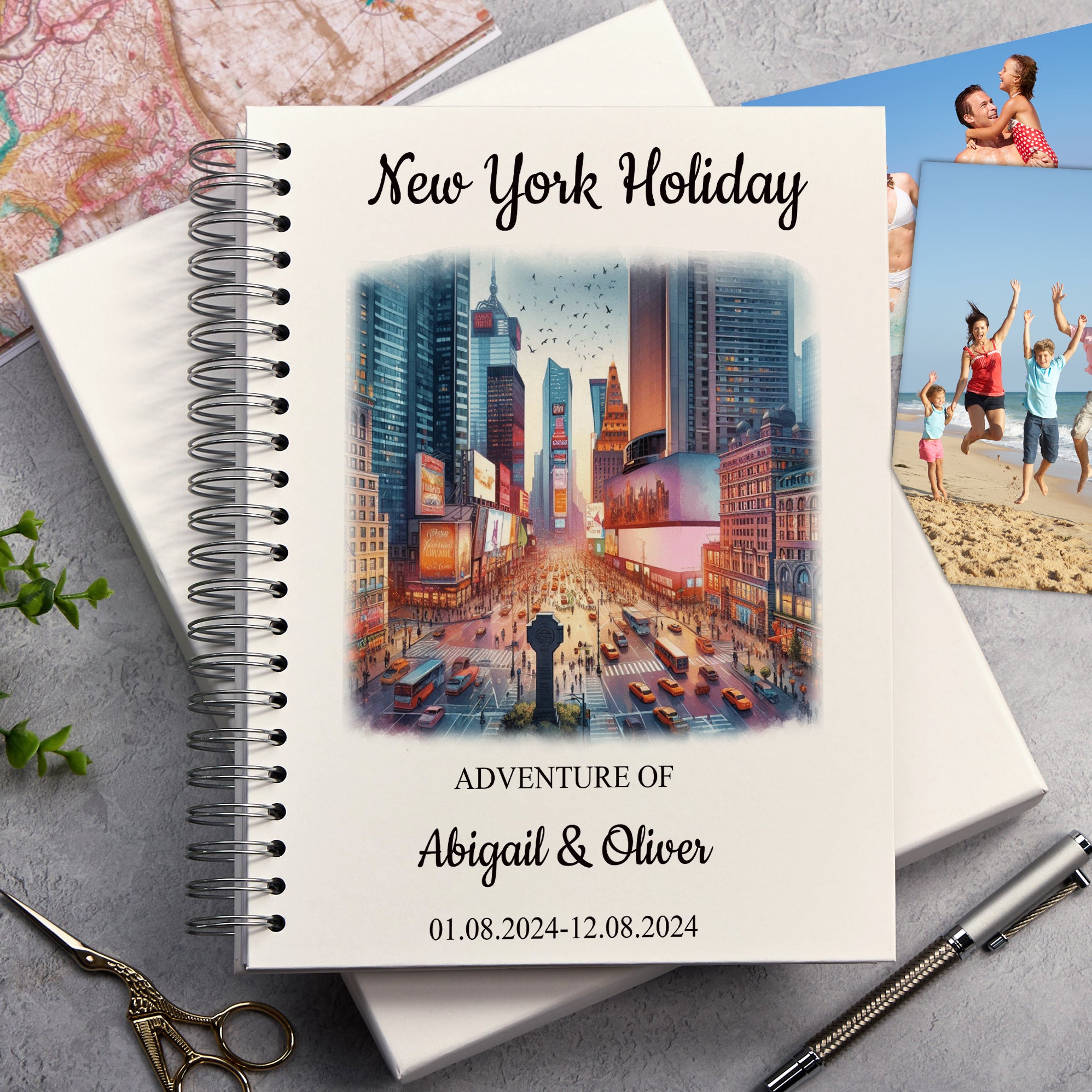 Personalised New York Holiday Memory Scrapbook Journal Photo Albums Adventures Photo Album ukgiftstoreonline Times Square A4 Portrait