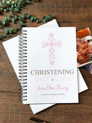 Large Holy Christening Photo Album Scrapbook Guest Book Boxed With Pink Cross