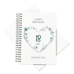 A4 Birthday Album Scrapbook Guest Book Boxed Blue Floral Heart Any Age 18th 21st 30th 40th 50th 60th 70th