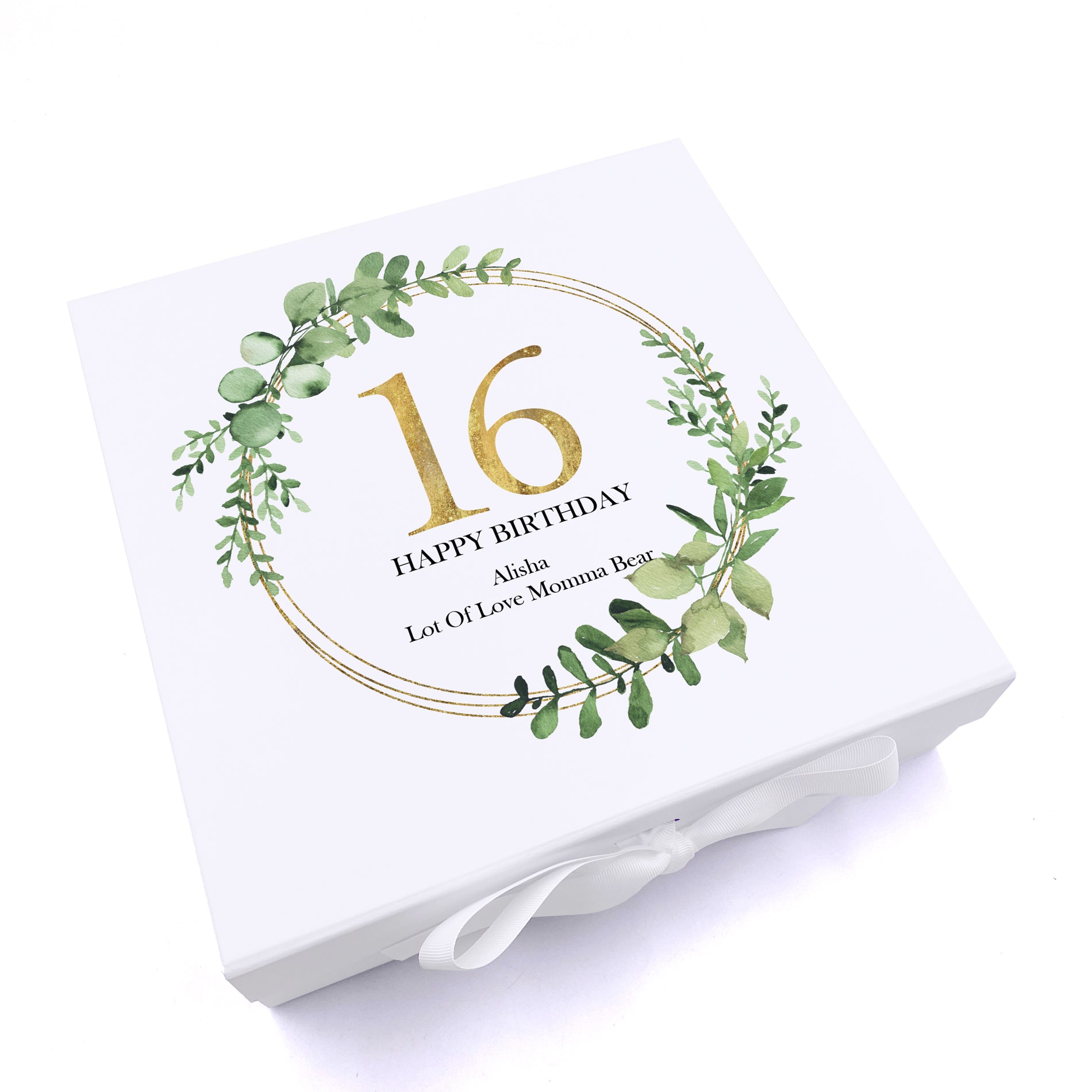 Personalised 16th Birthday Gift for her Keepsake Memory Box Gold Wreath Design Keepsake Memory Box ukgiftstoreonline