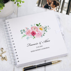Personalised Pink Flower Wedding Scrapbook Photo Album Guestbook