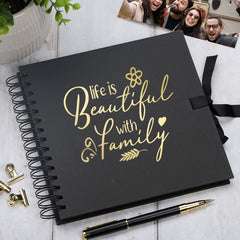 Life Is Beautiful With Family Photo album Black Scrapbook Gold Script