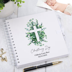 Personalised Christening Scrapbook Photo Album With Cross and Eucalyptus