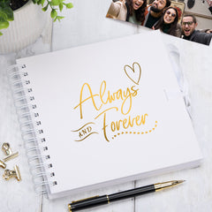Always & Forever Wedding Guest Book White Scrapbook Photo album With Gold Script