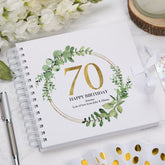 Personalised 70th Birthday Gift for her Scrapbook Photo Album Gold Wreath