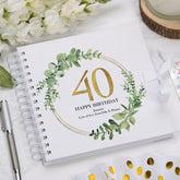 Personalised 40th Birthday Gift for her Scrapbook Photo Album Gold Wreath Design