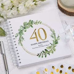 Personalised 40th Birthday Gift for her Scrapbook Photo Album Gold Wreath Design