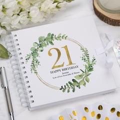 Personalised 21st Birthday Gift for her Scrapbook Photo Album Gold Wreath Design