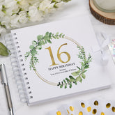 Personalised 16th Birthday Gift for her Scrapbook Photo Album Gold Wreath Design