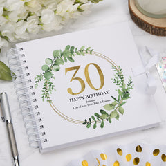Personalised 30th Birthday Gift for her Scrapbook Photo Album Gold Wreath Design
