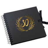 30th Birthday Black Scrapbook Photo album With Gold Script Laurel Wreath