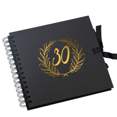 30th Birthday Black Scrapbook Photo album With Gold Script Laurel Wreath