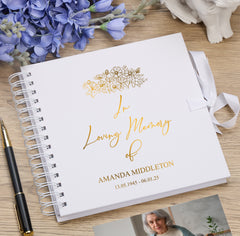 Persoanlised In Loving Memory Book - Ideal for Funerals, Condolences & Remembrance With Flowers
