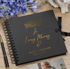 Persoanlised In Loving Memory Book - Ideal for Funerals, Condolences & Remembrance With Flowers