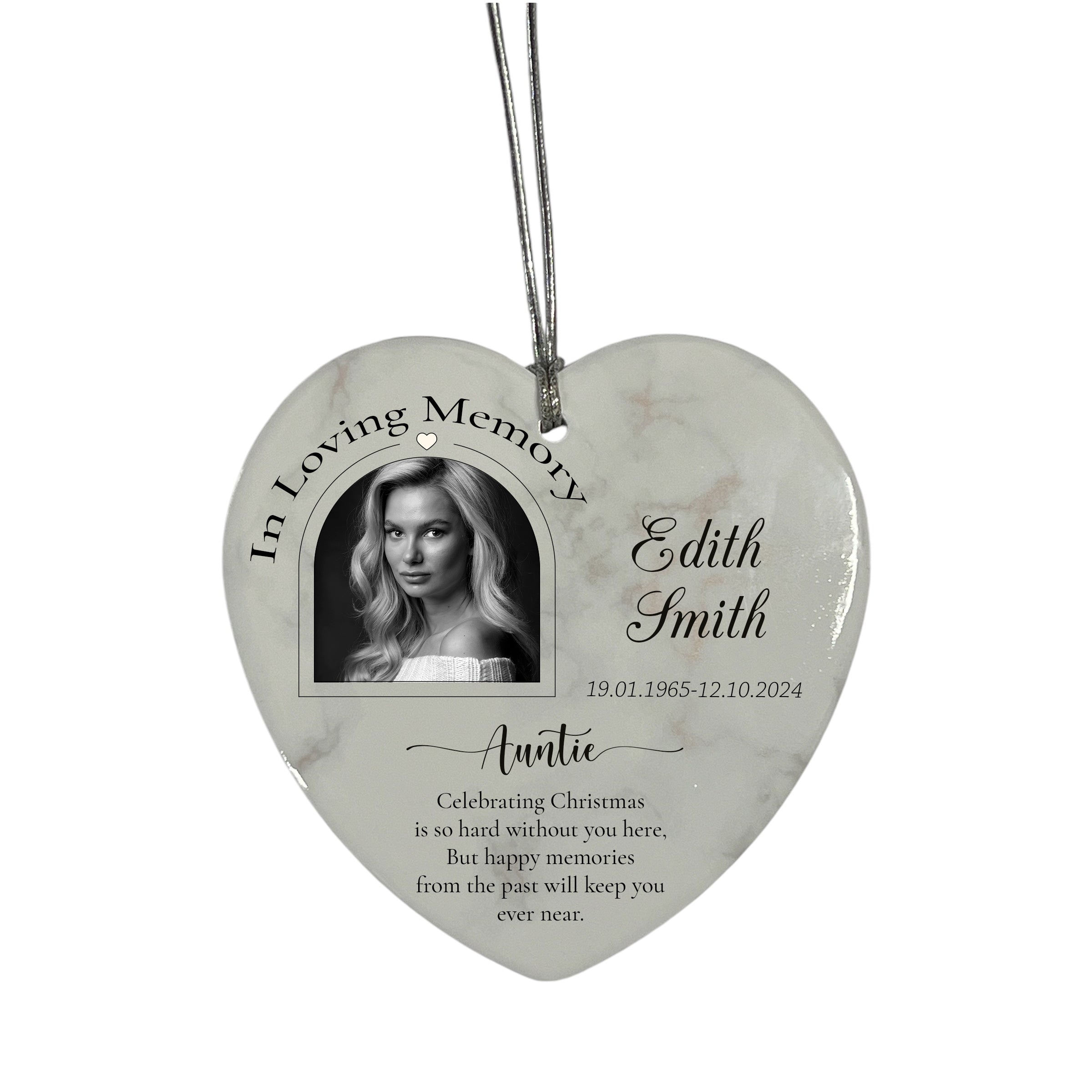 In Loving Memory At Christmas Hanging Ceramic Heart Decoration-Auntie Personalised Heart Gifts ukgiftstoreonline
