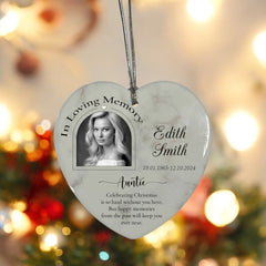In Loving Memory At Christmas Hanging Ceramic Heart Decoration-Auntie Personalised Heart Gifts ukgiftstoreonline