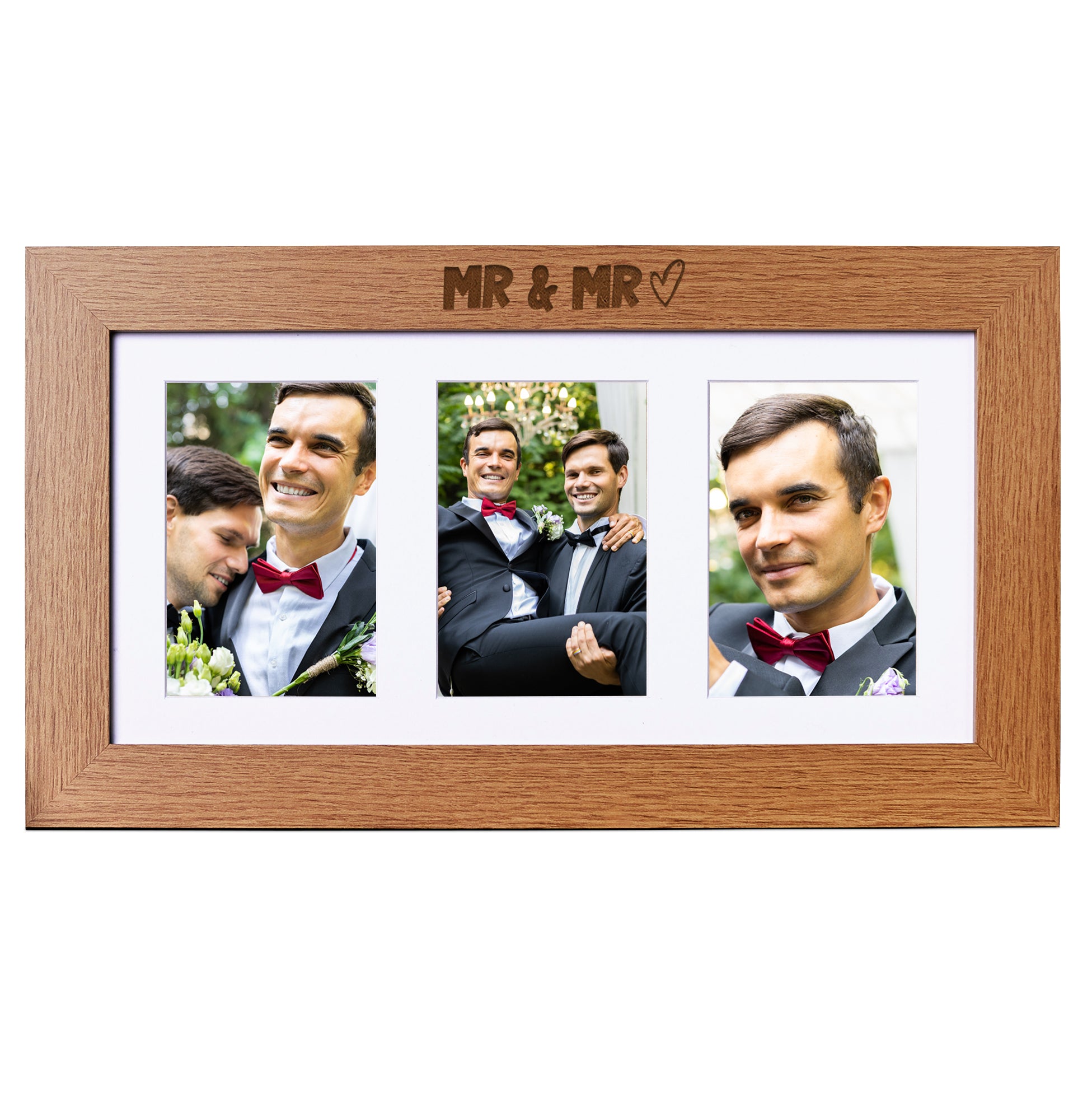 Mr and Mr Wedding Wooden Triple Photo Picture Frame 6 x 4 Gift Photo Frame ukgiftstoreonline