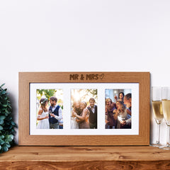 Mr and Mrs Wedding Wooden Triple Photo Picture Frame 6 x 4 Gift