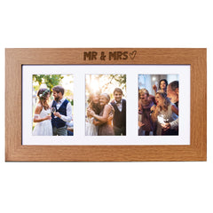 Mr and Mrs Wedding Wooden Triple Photo Picture Frame 6 x 4 Gift