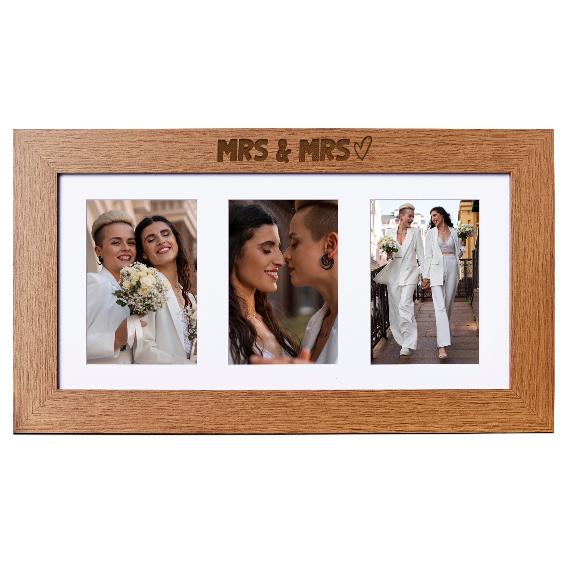Mrs and Mrs Wedding Wooden Triple Photo Picture Frame 6 x 4 Gift Photo Frame ukgiftstoreonline