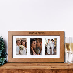 Mrs and Mrs Wedding Wooden Triple Photo Picture Frame 6 x 4 Gift