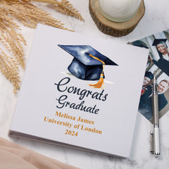 Large Book Bound Personalised Graduation Photo Album Watercolour Hat