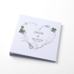 Large Traditional Book Bound Personalised Wedding Photo Album With Green Clover Leaf Heart