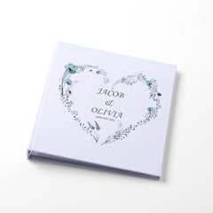 Large Traditional Book Bound Personalised Wedding Photo Album With Dusty Blue Heart