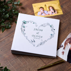 Large Traditional Book Bound Personalised Wedding Photo Album With Dusty Blue Heart