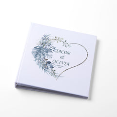 Large Traditional Book Bound Personalised Wedding Photo Album With Tropical Blue Heart