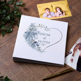 Large Traditional Book Bound Personalised Wedding Photo Album With Tropical Blue Heart