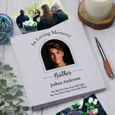 Large Book Bound Funeral Remembrance Condolence Memorial Album With Photo Heart Frame