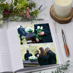 Large Book Bound Funeral Remembrance Condolence Memorial Album With Photo Heart Frame