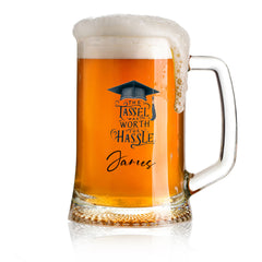 Personalised Graduation Beer Glass Tankard Congratulations Keepsake personalised beer glasses ukgiftstoreonline Tassel Hassel