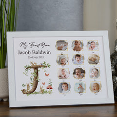 Personalised My first year photo collage Framed print With Photos Baby keepsake 12 month memories Woodland Themed