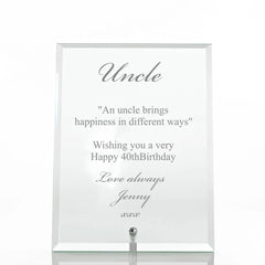 Personalised Engraved Glass Plaque Uncle Gift