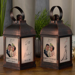 Personalised 10th Anniversary Photo Candle Lantern Gift For Couple