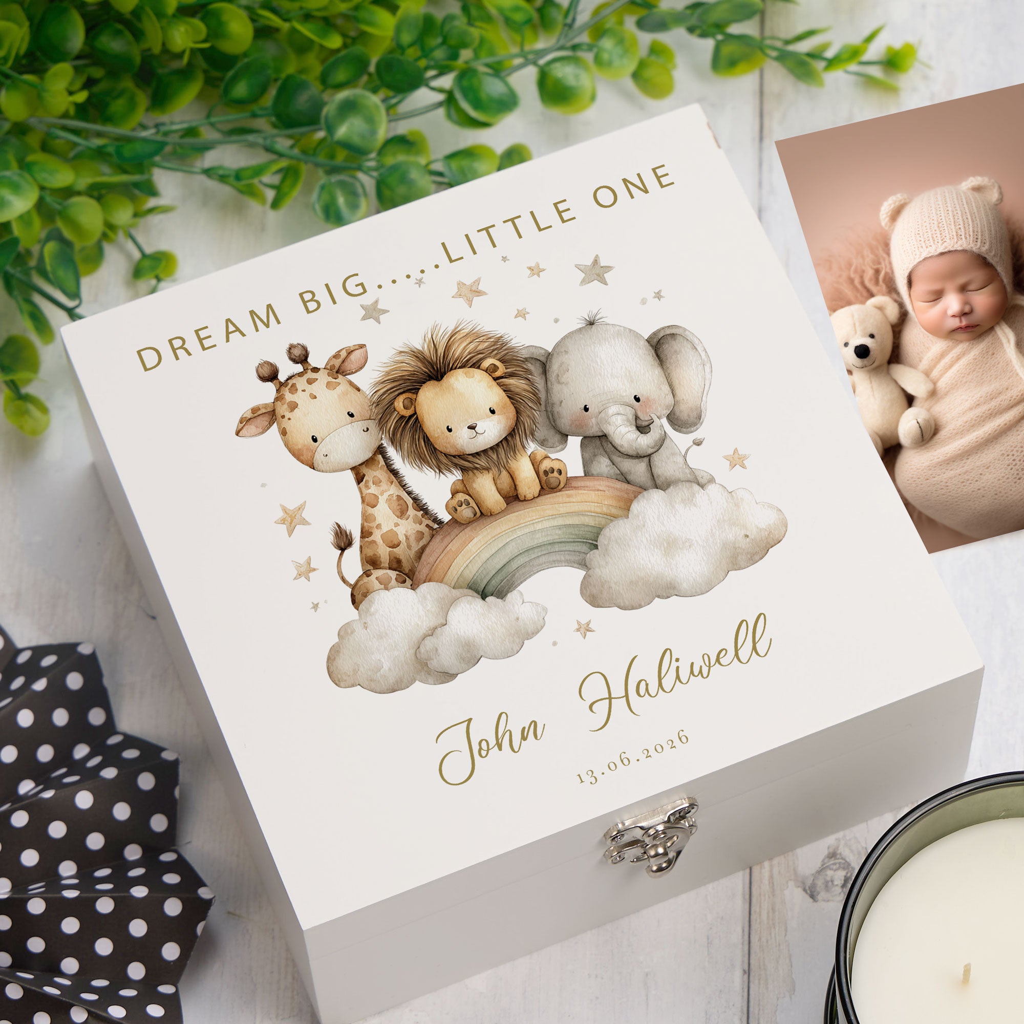 Personalised White Dream Big Little One Special Baby Keepsake For Photos, Favourite Things and Mementos ukgiftstoreonline Wooden Box Medium