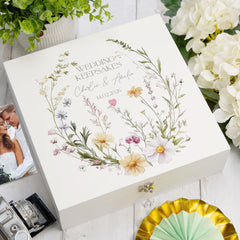 Personalised Couple Wedding Keepsake Box Delicate Floral Design ukgiftstoreonline Wooden Box Large