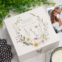 Personalised Couple Wedding Keepsake Box Delicate Floral Design ukgiftstoreonline Wooden Box Medium