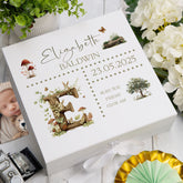 Personalised Woodland Theme Baby Memory Keepsake Box With Birth Details