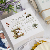 Personalised Woodland Theme Baby Memory Keepsake Box With Birth Details