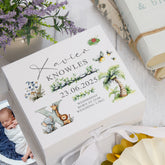 Personalised Tropical Safari Theme Baby Memory Keepsake Box With Birth Details