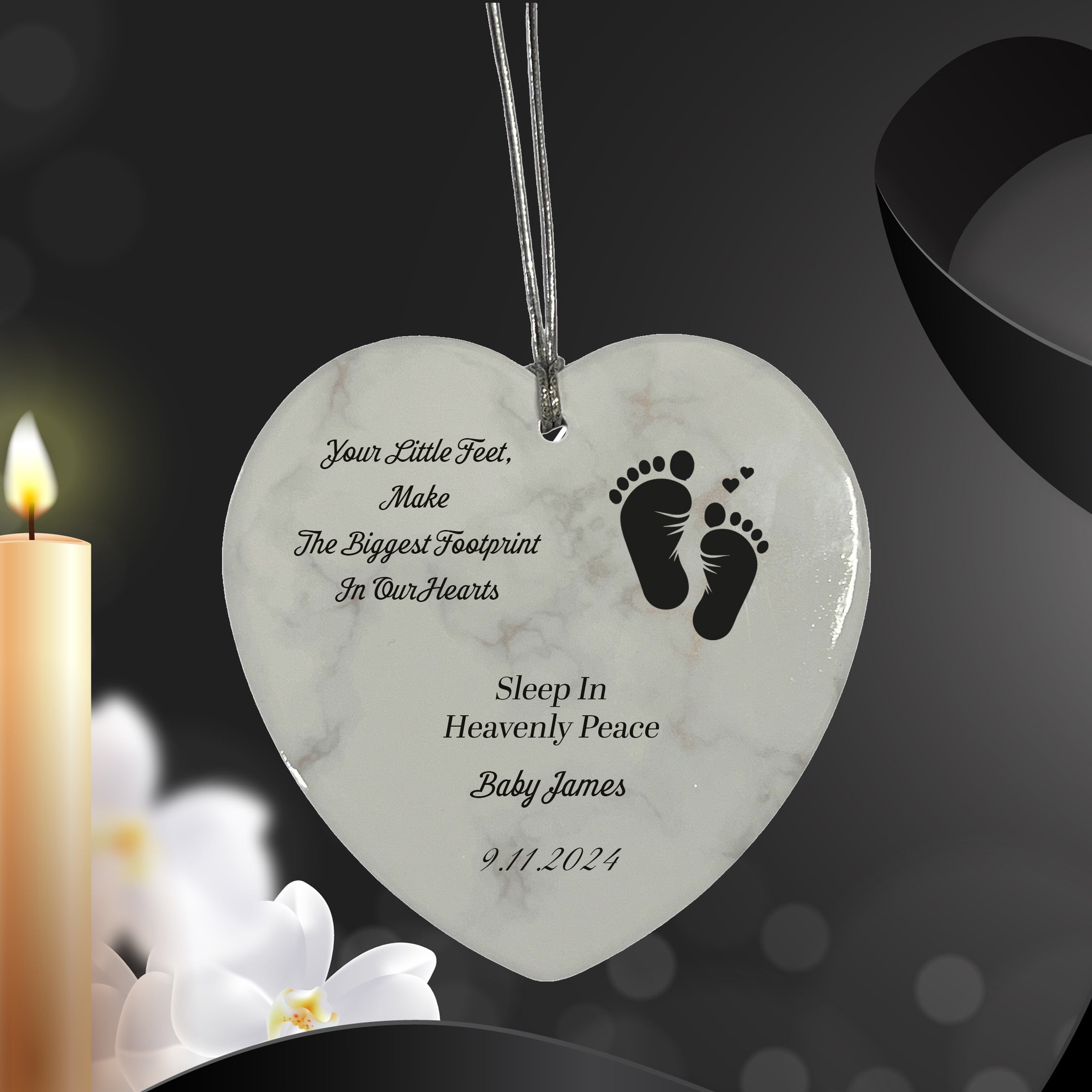 Personalised Infant Loss Miscarriage Memorial Heart Ornament Footprint Personalised Heart Gifts ukgiftstoreonline